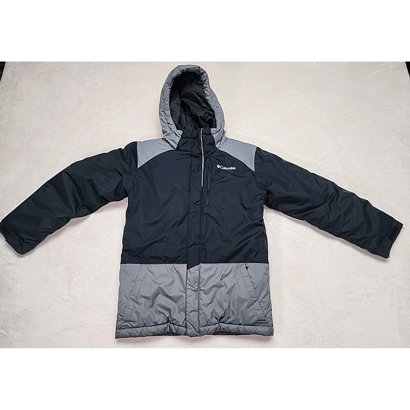 Columbia Puffer Jacket Youth M Medium Gray & Black Full Zip Hooded Coat - Picture 1 of 6